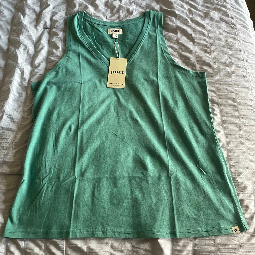 Pact cotton V-neck tank.  Aquamarine